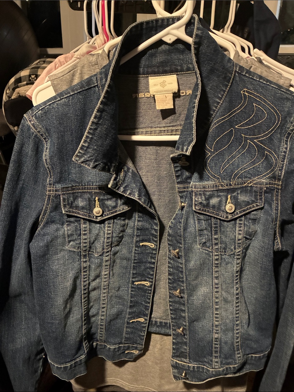 Rocawear Blue Denim Jacket with Embroidered Shoulder Accent